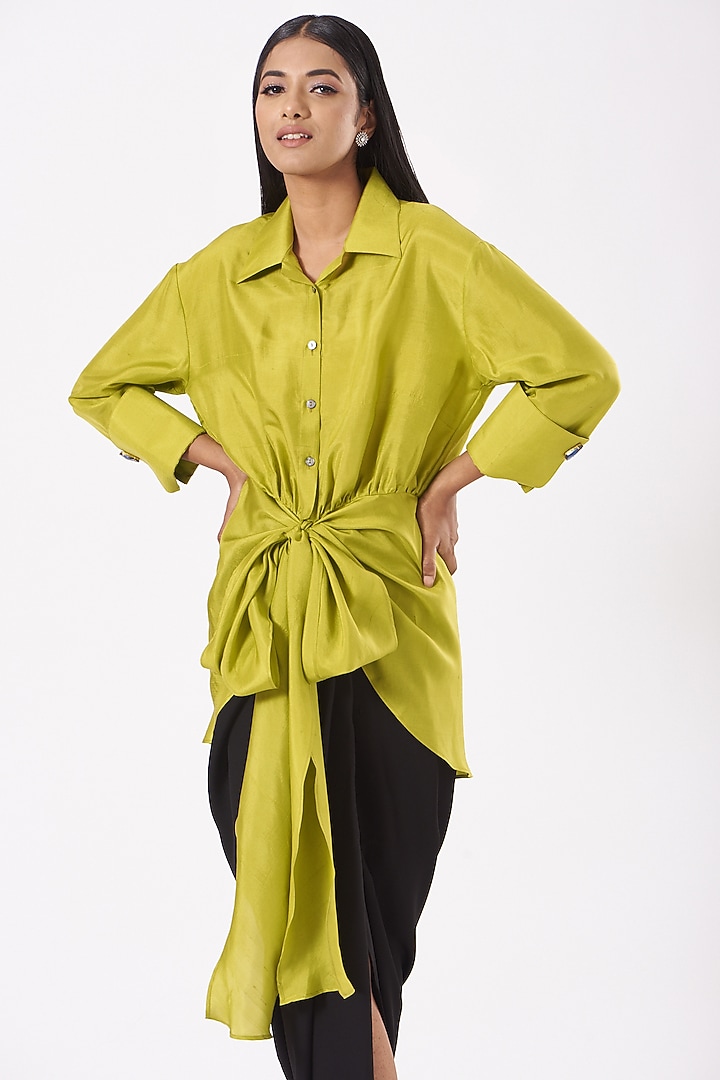 Lemon Silk Dupion Ace Shirt by 431-88 By Shweta Kapur at Pernia's Pop Up Shop