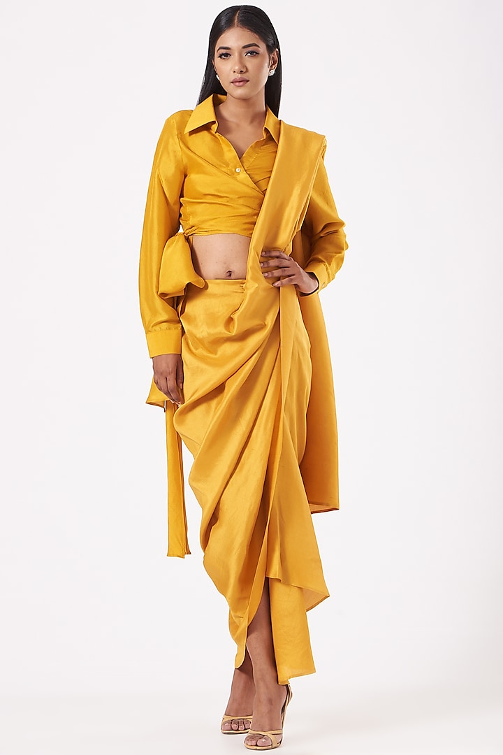 Ochre Yellow Silk Dupion Ken Shirt by 431-88 By Shweta Kapur