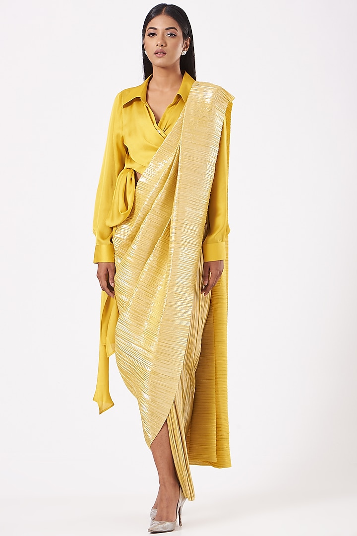Ochre Yellow Silk Ken Shirt by 431-88 By Shweta Kapur