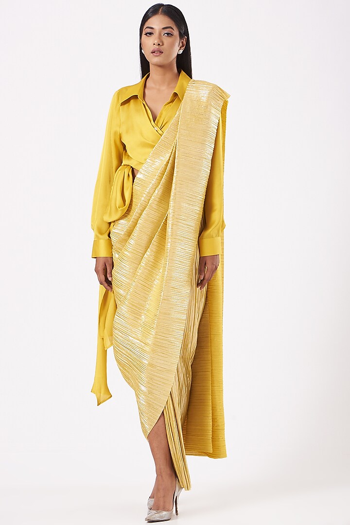 Ochre Yellow Silk Ken Shirt by 431-88 By Shweta Kapur at Pernia's Pop Up Shop