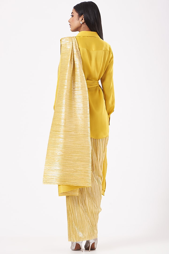 Ochre Yellow Silk Ken Shirt by 431-88 By Shweta Kapur at Pernia's Pop Up Shop