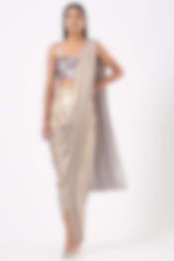 Silver Metallic Jersey Pre-Draped Saree Set by 431-88 By Shweta Kapur