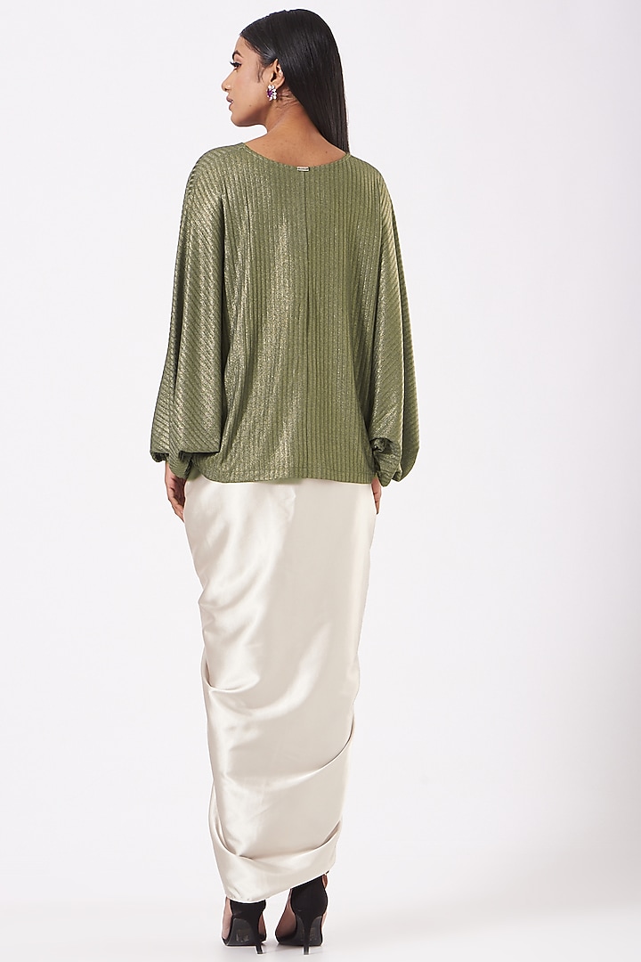Ecru Satin Samara Skirt by 431-88 By Shweta Kapur at Pernia's Pop Up Shop