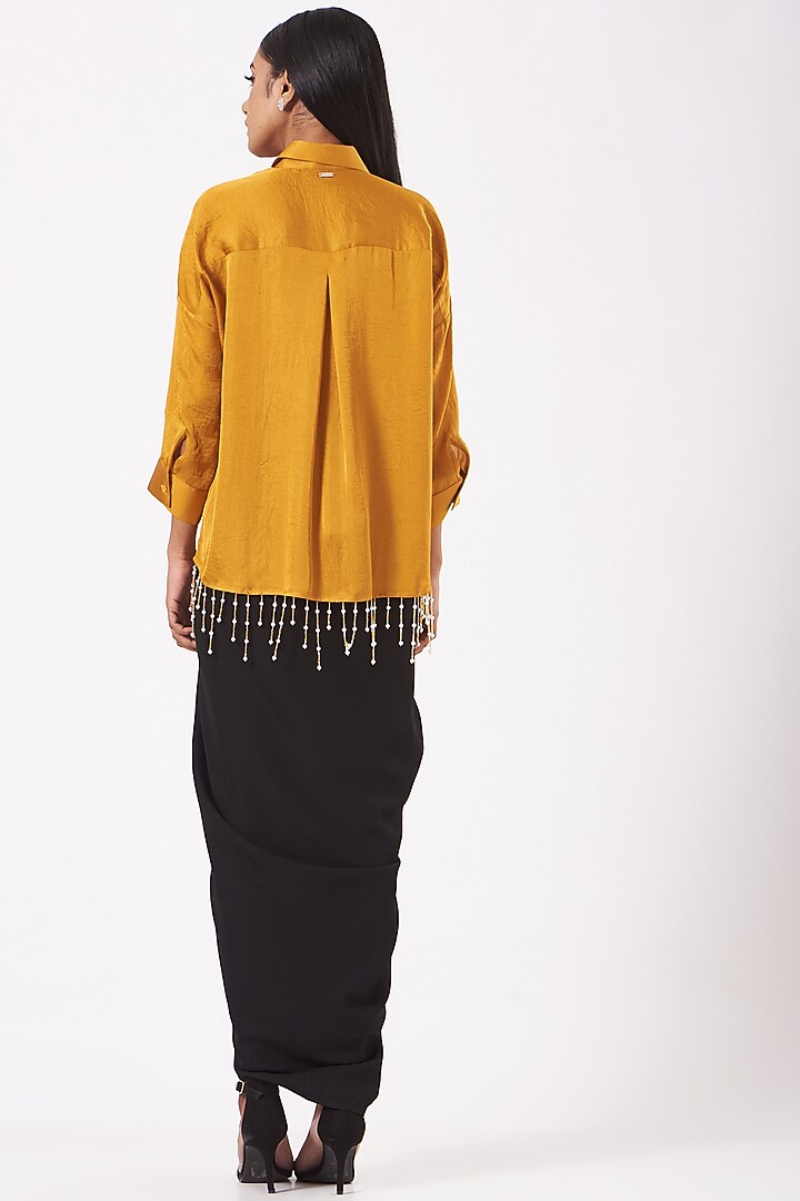 Ochre Yellow Silk Pearl Drop Shirt by 431-88 By Shweta Kapur at Pernia's Pop Up Shop
