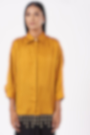 Ochre Yellow Silk Pearl Drop Shirt by 431-88 By Shweta Kapur
