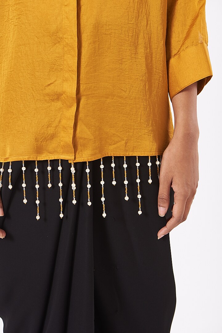 Ochre Yellow Silk Pearl Drop Shirt by 431-88 By Shweta Kapur at Pernia's Pop Up Shop