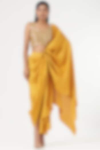 Yellow Silk Pre Draped Saree by 431-88 By Shweta Kapur