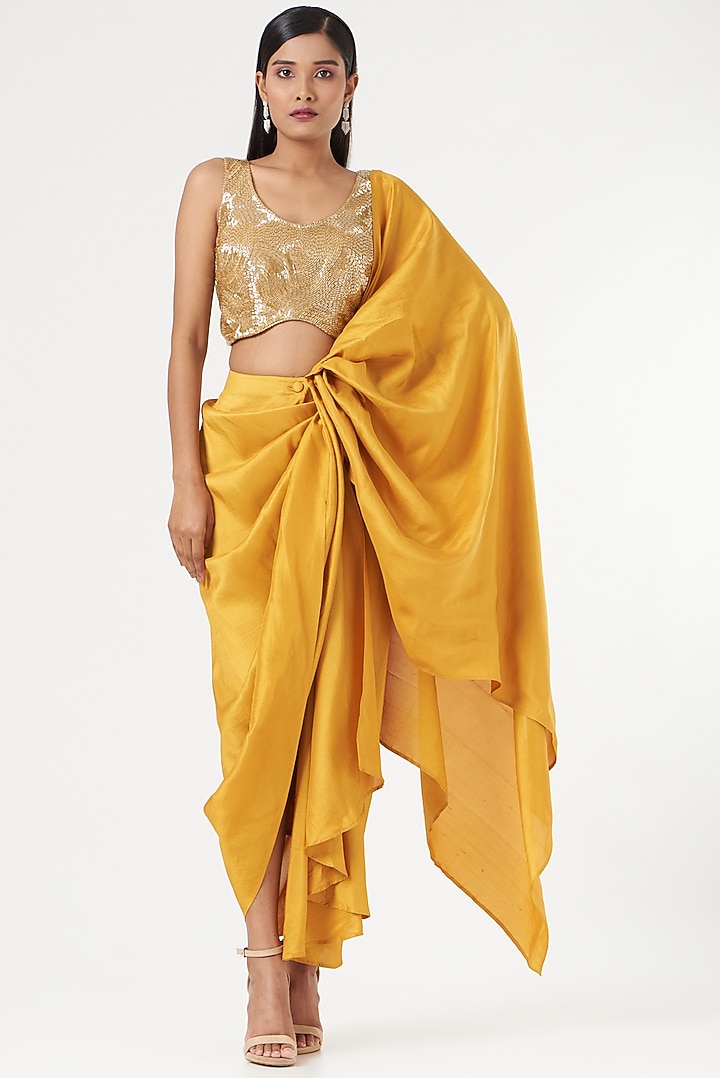 Yellow Silk Pre Draped Wedding Saree by 431-88 By Shweta Kapur at Pernia's Pop Up Shop
