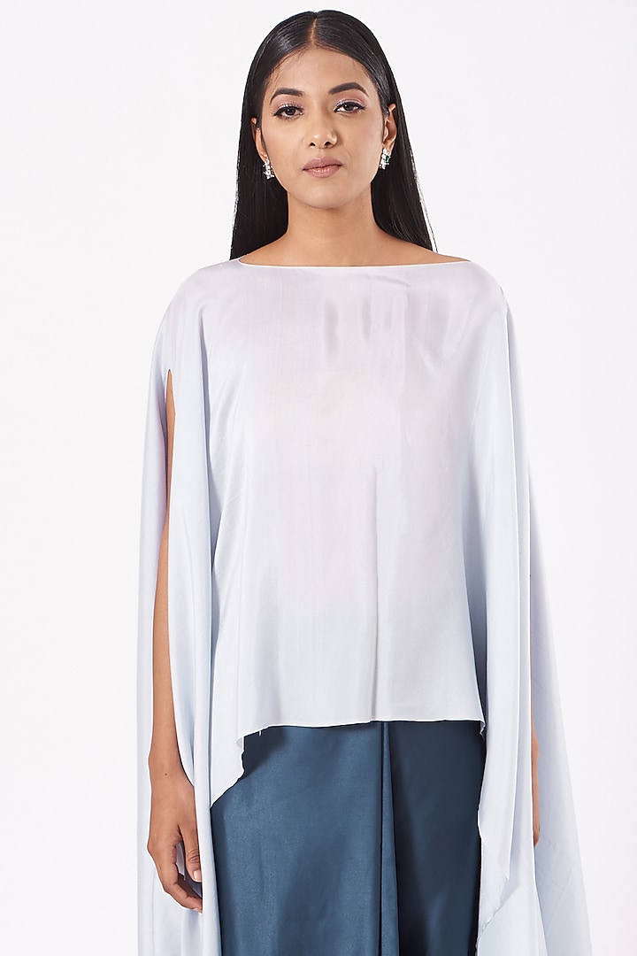 Ice Blue Silk SK Cape by 431-88 By Shweta Kapur at Pernia's Pop Up Shop