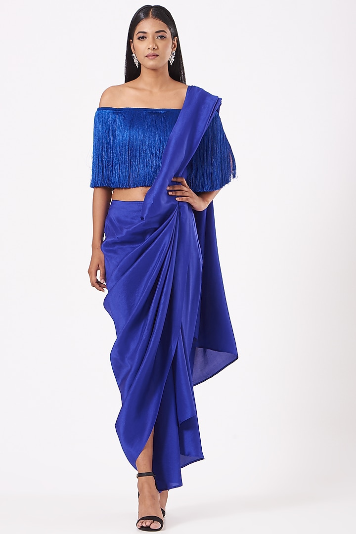 Electric Blue Fringe Top  by 431-88 By Shweta Kapur at Pernia's Pop Up Shop