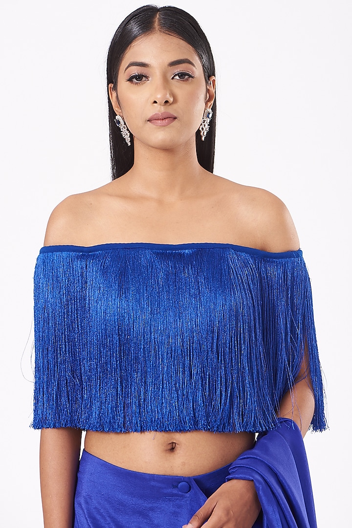 Electric Blue Fringe Top  by 431-88 By Shweta Kapur