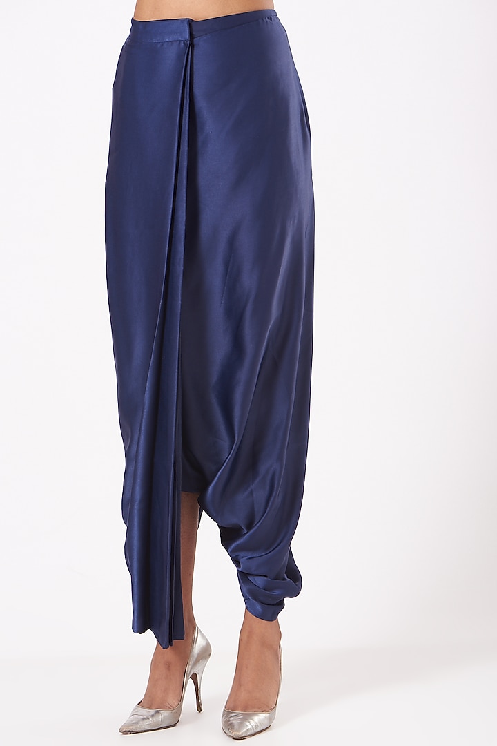 Electric Blue Satin Dhoti Pants by 431-88 By Shweta Kapur at Pernia's Pop Up Shop