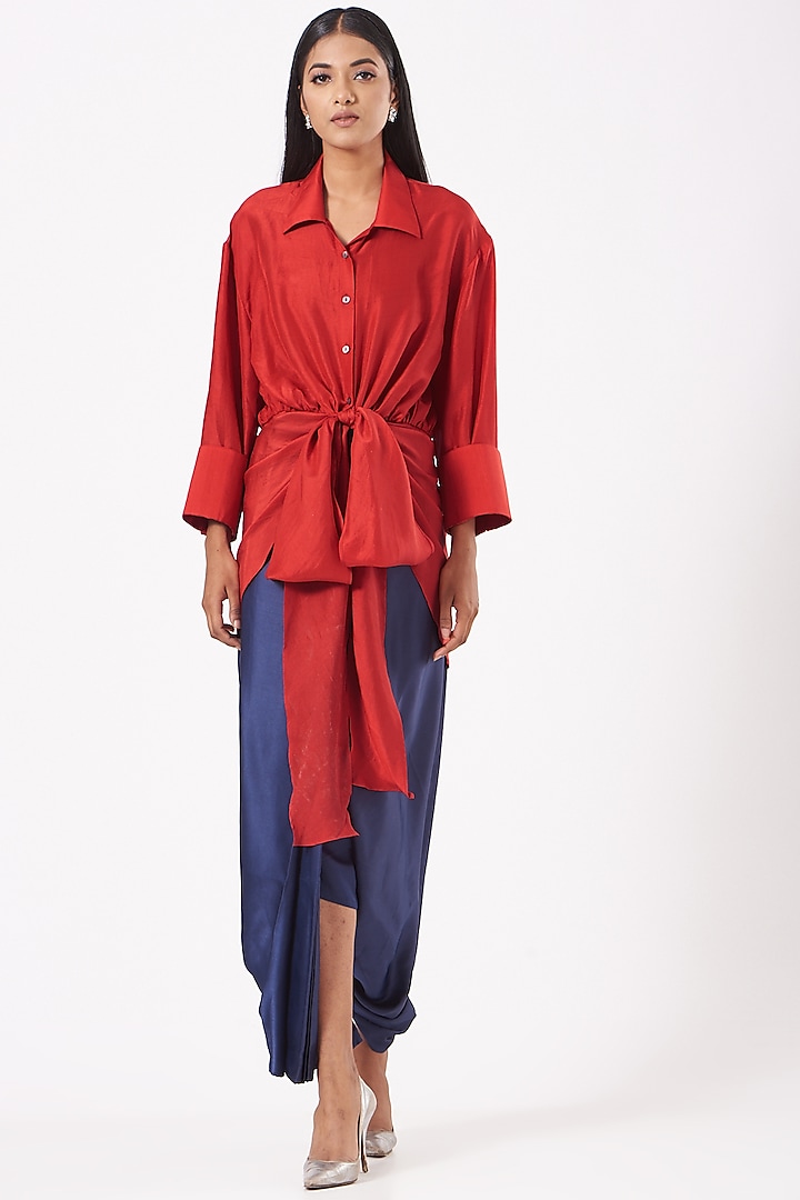 Red Silk Ace Shirt by 431-88 By Shweta Kapur