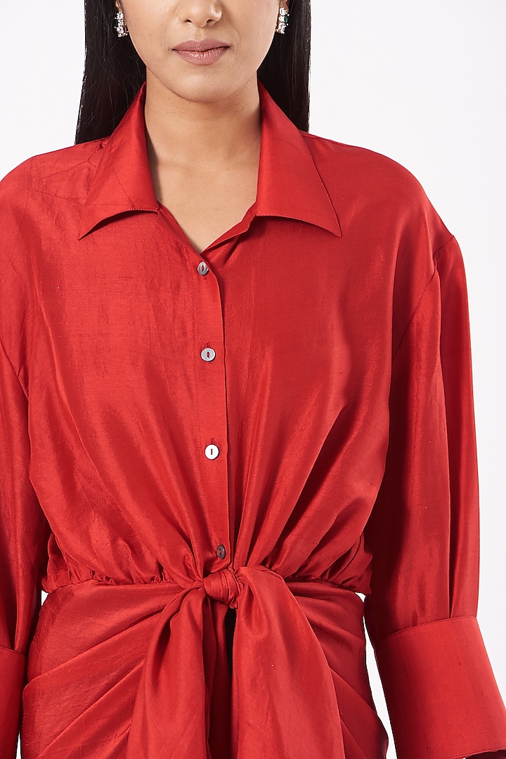 Red Silk Ace Shirt by 431-88 By Shweta Kapur at Pernia's Pop Up Shop