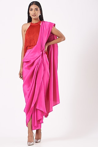 Red Fringe Top by 431-88 By Shweta Kapur