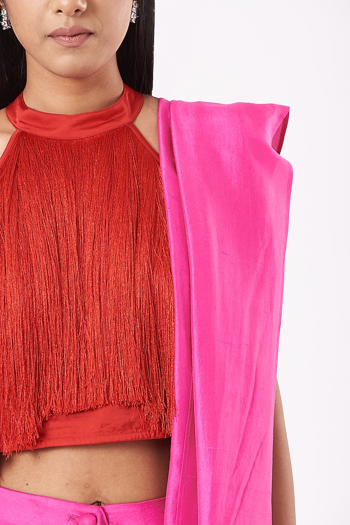 Red Fringe Top by 431-88 By Shweta Kapur at Pernia's Pop Up Shop
