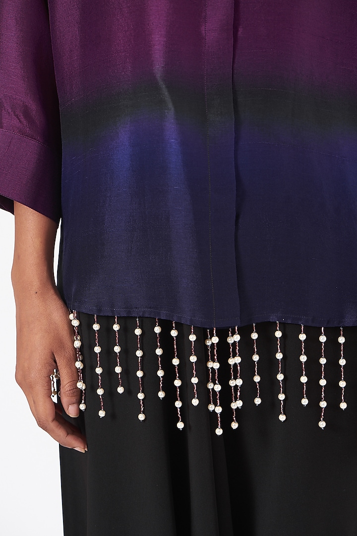 Plum & Ink Blue Silk Pearl Drop Shirt by 431-88 By Shweta Kapur at Pernia's Pop Up Shop