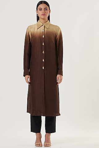 Brown Dupion Silk Maxi Shirt by 431-88 By Shweta Kapur