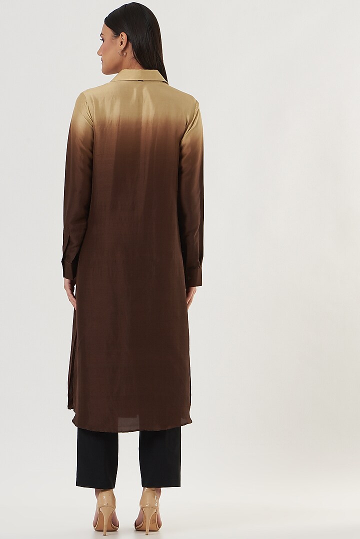 Brown Dupion Silk Maxi Shirt by 431-88 By Shweta Kapur at Pernia's Pop Up Shop
