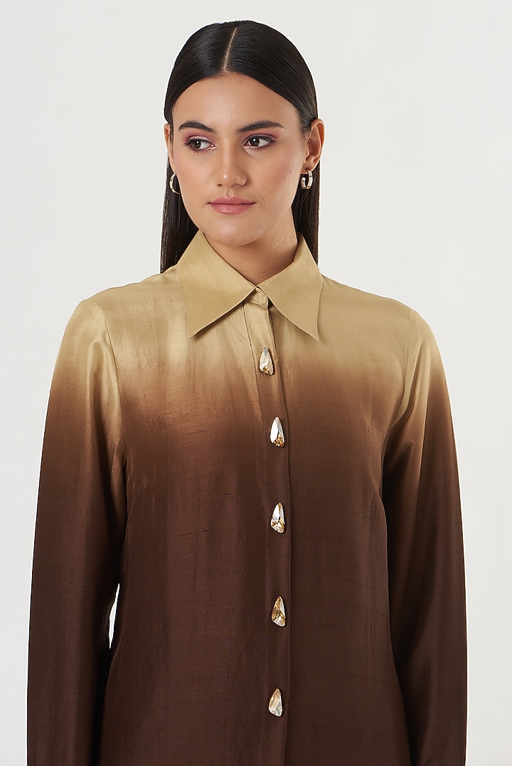 Brown Dupion Silk Maxi Shirt by 431-88 By Shweta Kapur at Pernia's Pop Up Shop