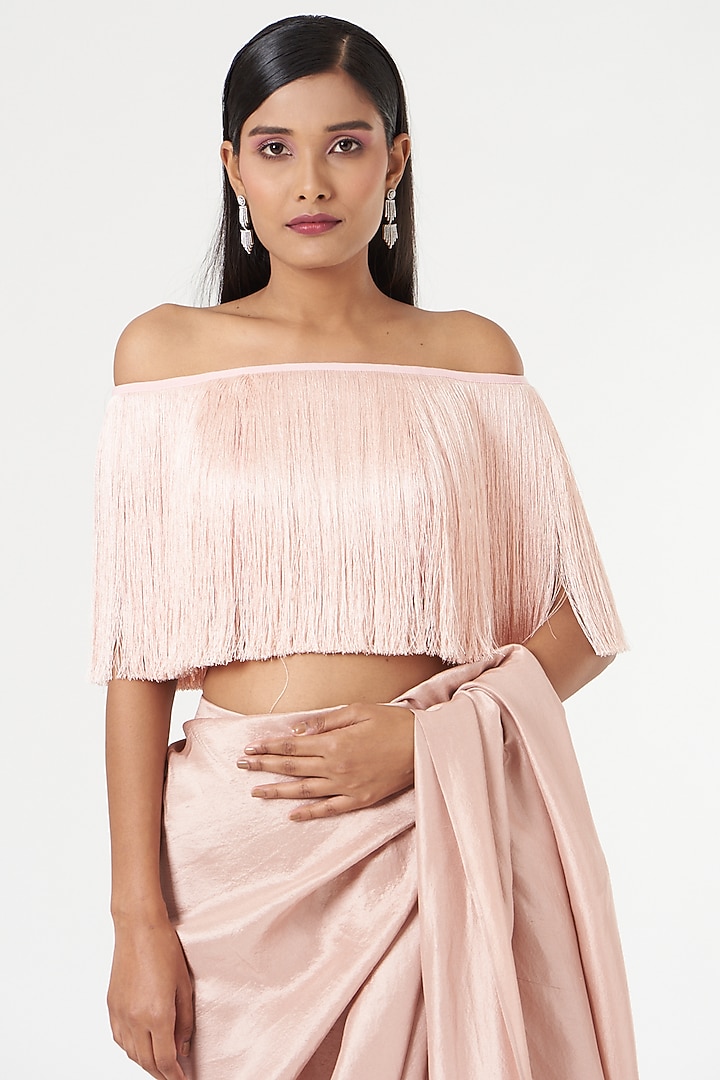 Baby Pink Silk Draped Wedding Saree Set by 431-88 By Shweta Kapur at Pernia's Pop Up Shop