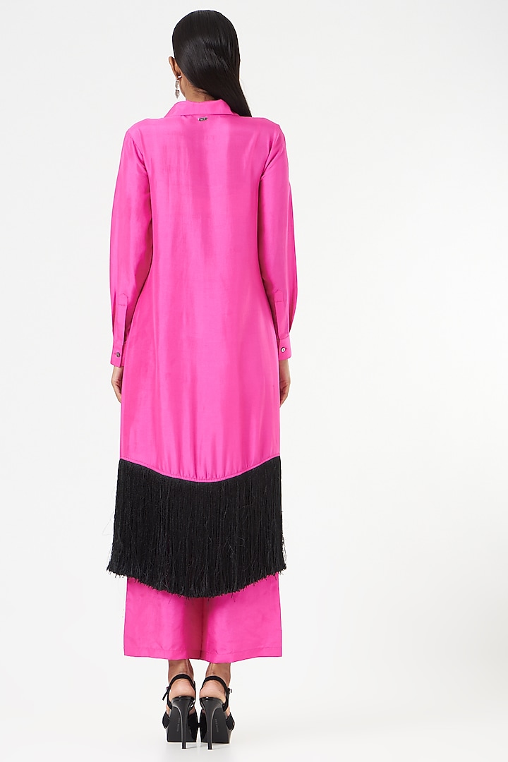 Fuchsia Silk Maxi Shirt by 431-88 By Shweta Kapur at Pernia's Pop Up Shop