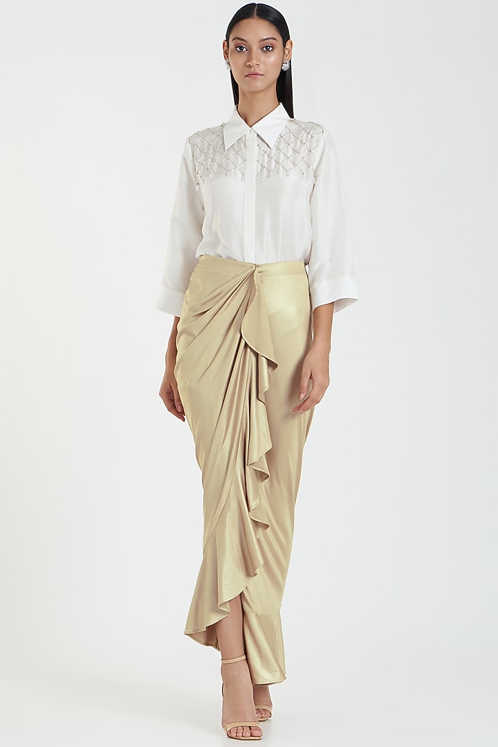 White Satin Shirt by 431-88 By Shweta Kapur at Pernia's Pop Up Shop