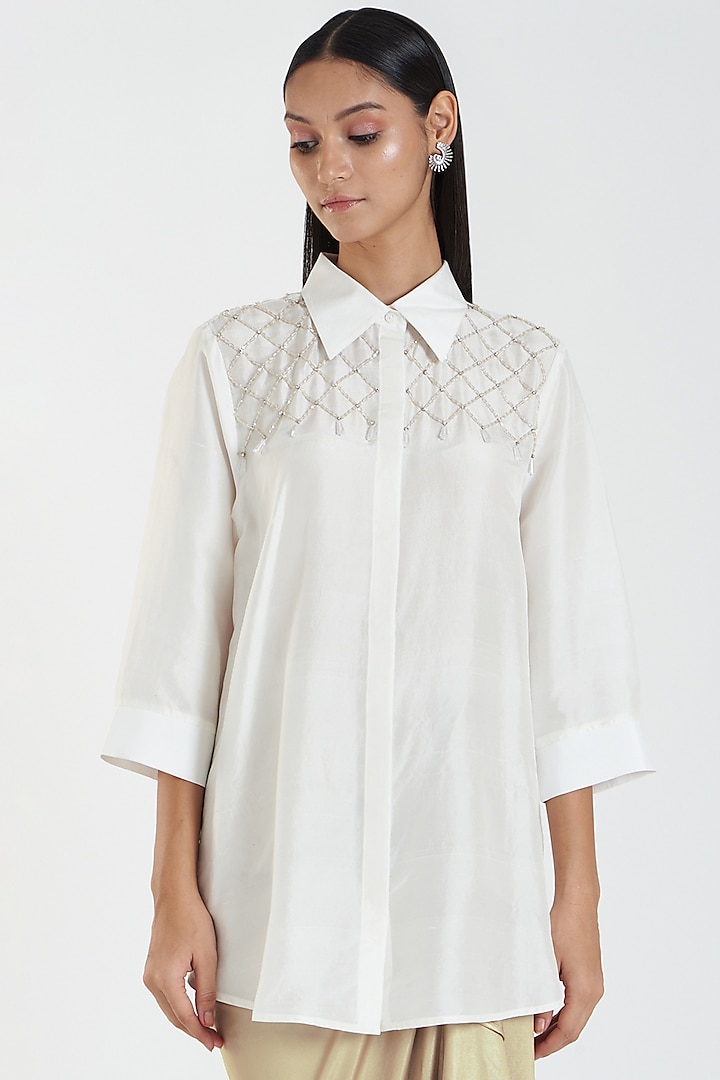 White Satin Shirt by 431-88 By Shweta Kapur