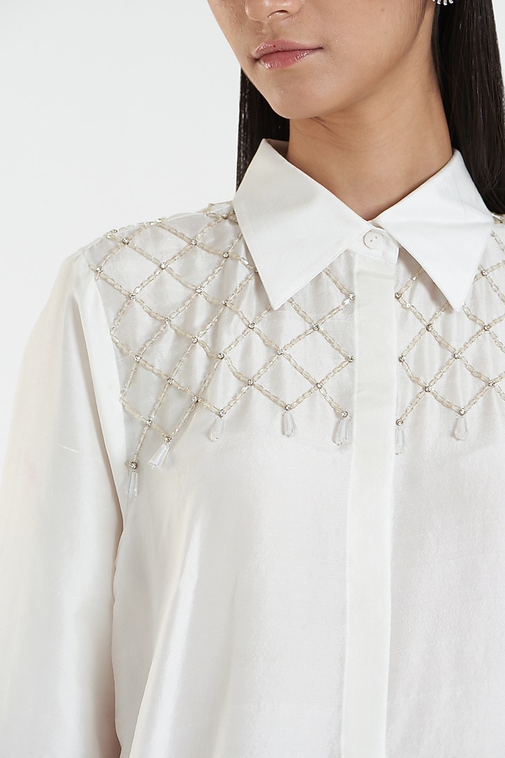 White Satin Shirt by 431-88 By Shweta Kapur at Pernia's Pop Up Shop