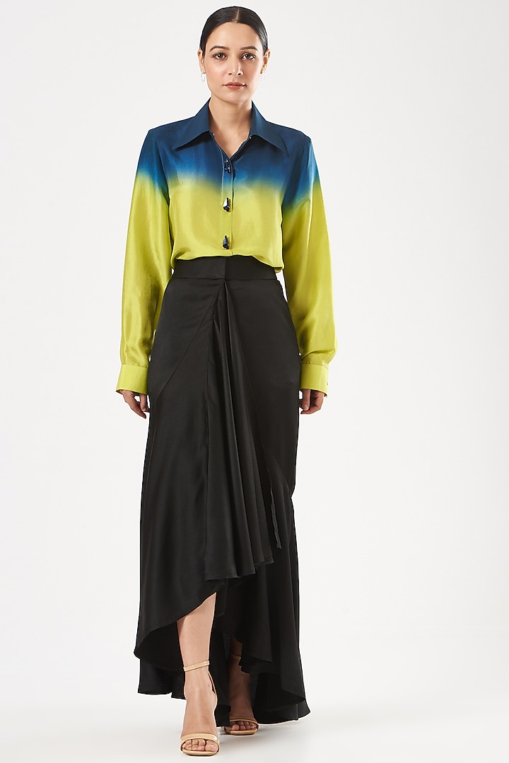 Black Stretch Satin Skirt by 431-88 By Shweta Kapur