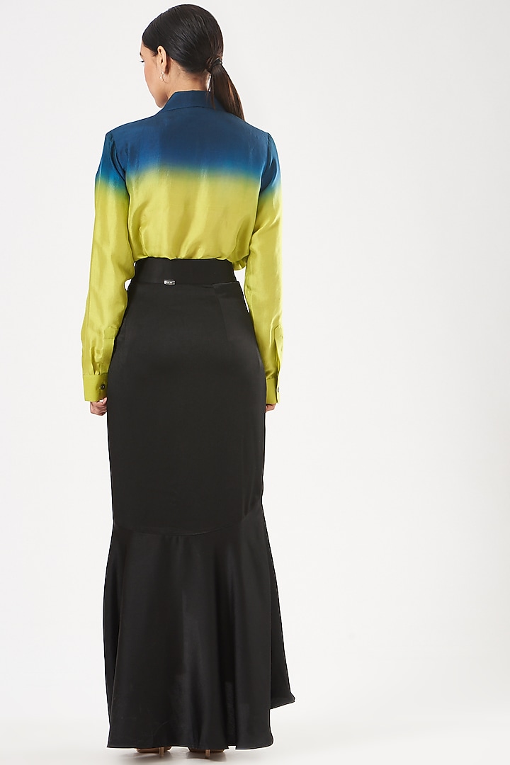 Black Stretch Satin Skirt by 431-88 By Shweta Kapur at Pernia's Pop Up Shop