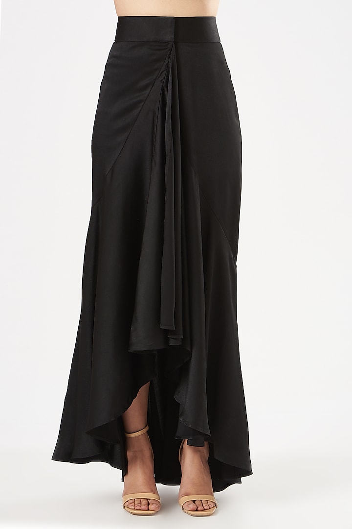 Black Stretch Satin Skirt by 431-88 By Shweta Kapur