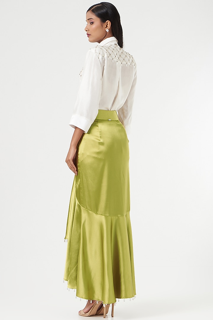 Gold Satin Flared Skirt by 431-88 By Shweta Kapur at Pernia's Pop Up Shop