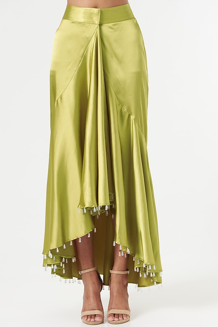 Gold Satin Flared Skirt by 431-88 By Shweta Kapur at Pernia's Pop Up Shop