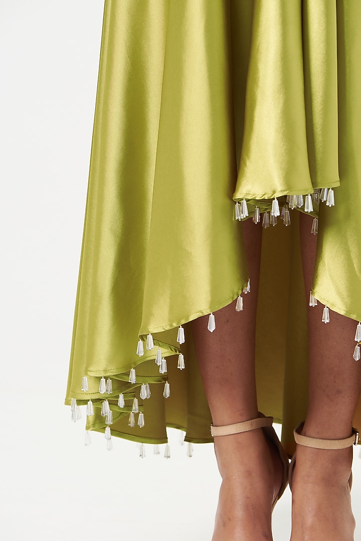 Gold Satin Flared Skirt by 431-88 By Shweta Kapur at Pernia's Pop Up Shop