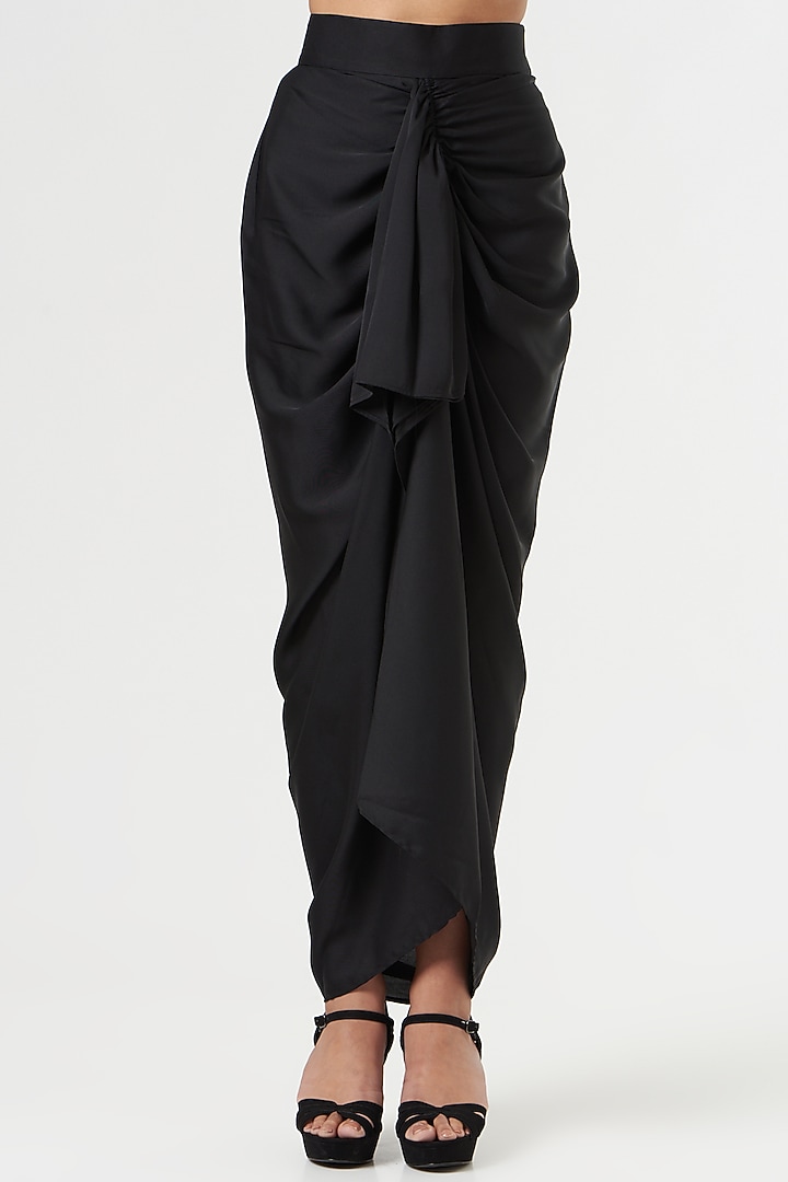 Black Satin Draped Pencil Skirt by 431-88 By Shweta Kapur at Pernia's Pop Up Shop
