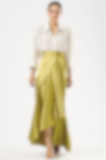 Gold Stretch Satin Draped Skirt by 431-88 By Shweta Kapur