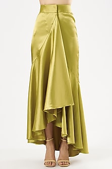 Gold Stretch Satin Draped Skirt Design by 431-88 By Shweta Kapur at ...