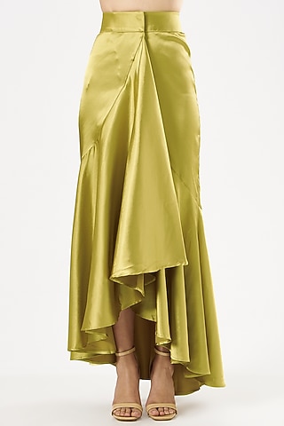 Gold Stretch Satin Draped Skirt by 431-88 By Shweta Kapur