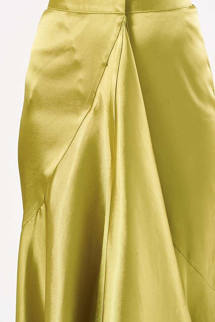 Gold Stretch Satin Draped Skirt by 431-88 By Shweta Kapur at Pernia's Pop Up Shop