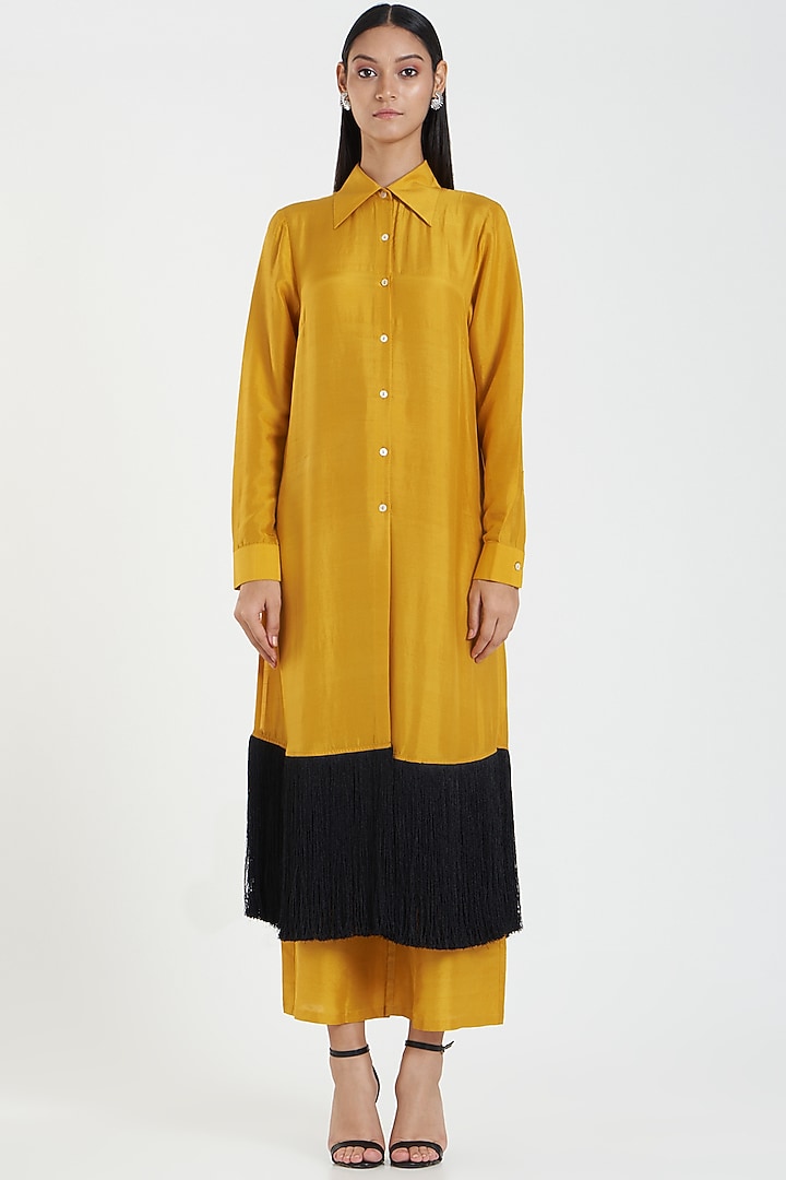 Yellow & Black Silk Kurta Set by 431-88 By Shweta Kapur at Pernia's Pop Up Shop