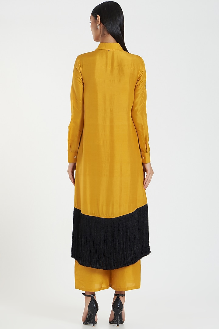 Yellow & Black Silk Kurta Set by 431-88 By Shweta Kapur at Pernia's Pop Up Shop