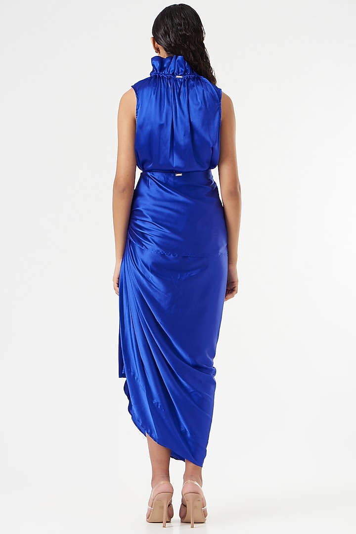 Electric Blue Satin Draped Skirt by 431-88 By Shweta Kapur at Pernia's Pop Up Shop