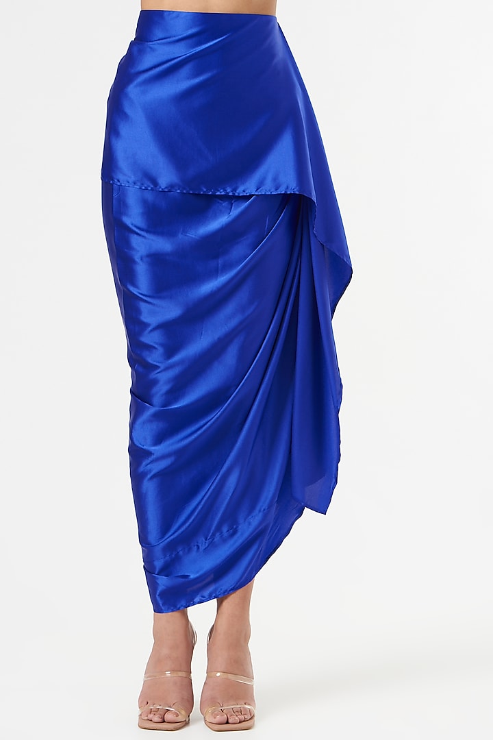 Electric Blue Satin Draped Skirt by 431-88 By Shweta Kapur