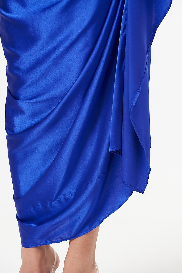 Electric Blue Satin Draped Skirt by 431-88 By Shweta Kapur at Pernia's Pop Up Shop