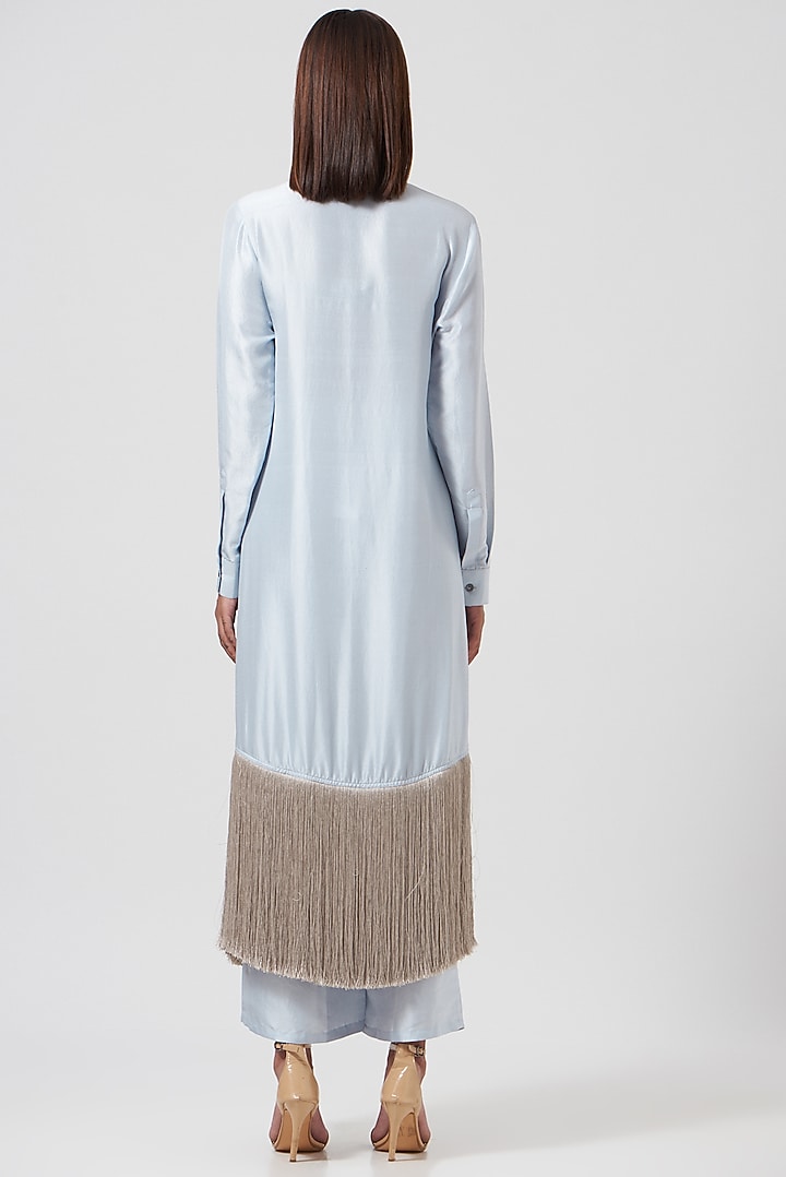 Blue & Beige Silk Kurta Set by 431-88 By Shweta Kapur at Pernia's Pop Up Shop