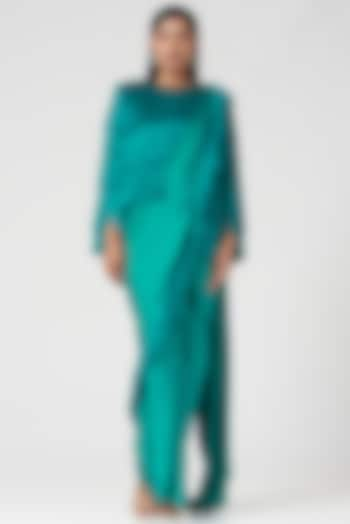 Emerald Fringe Pre-Draped Saree Set by 431-88 By Shweta Kapur at Pernia's Pop Up Shop