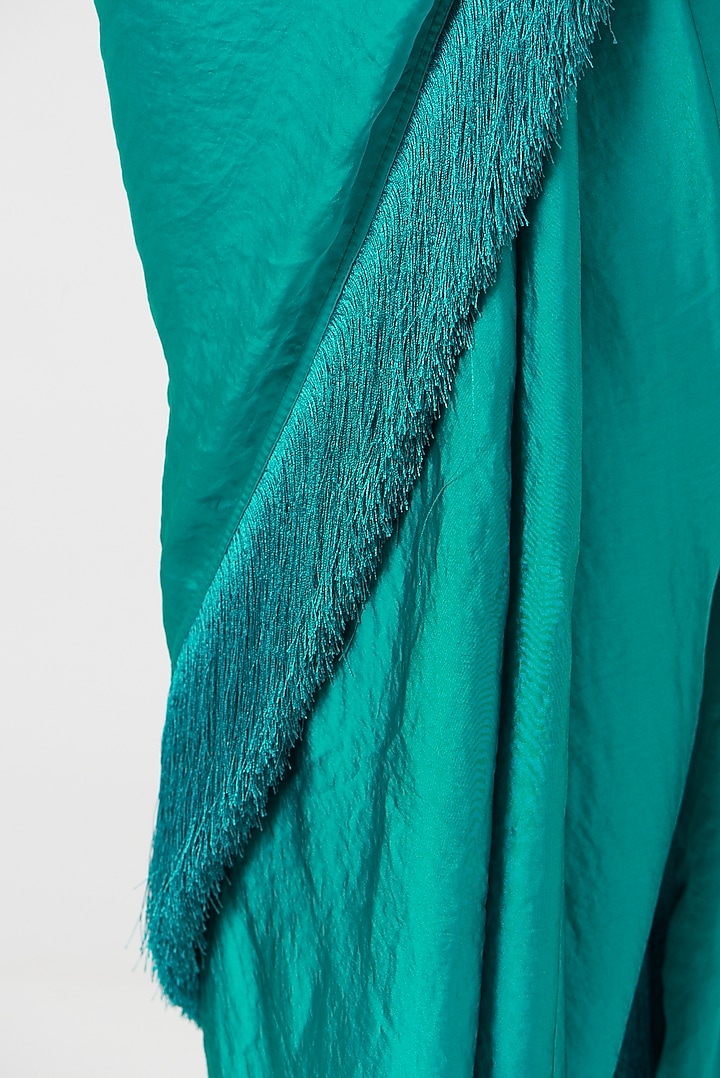 Emerald Fringe Pre-Draped Wedding Saree Set by 431-88 By Shweta Kapur at Pernia's Pop Up Shop