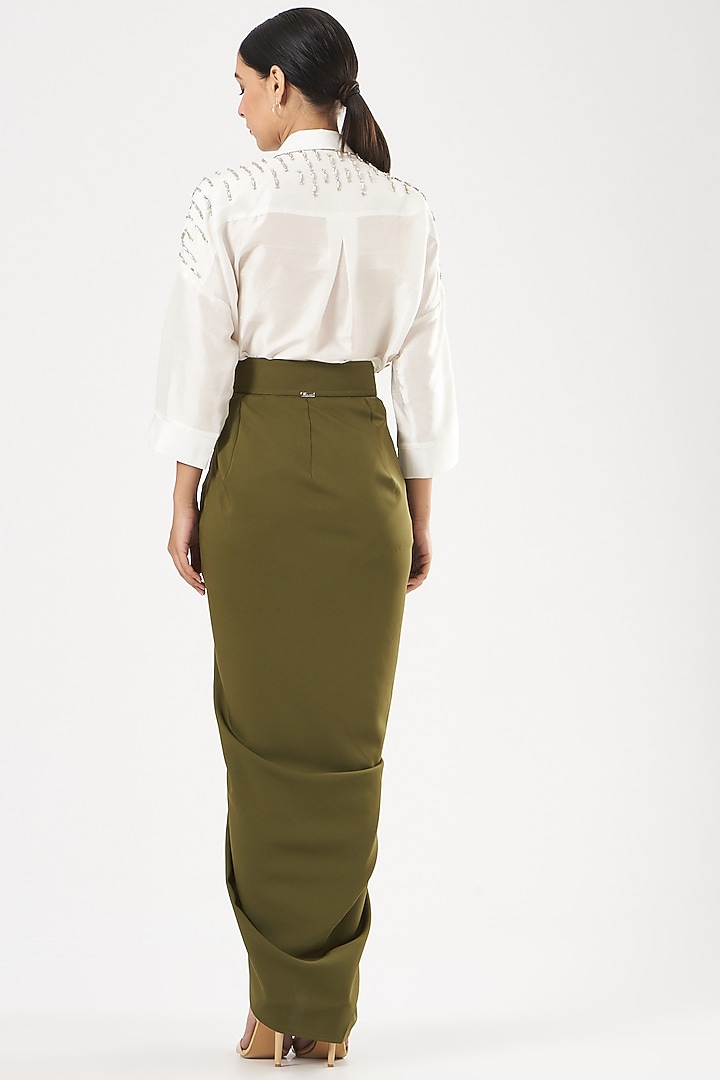 White Silk Crystal Hand Embroidered Shirt by 431-88 By Shweta Kapur at Pernia's Pop Up Shop
