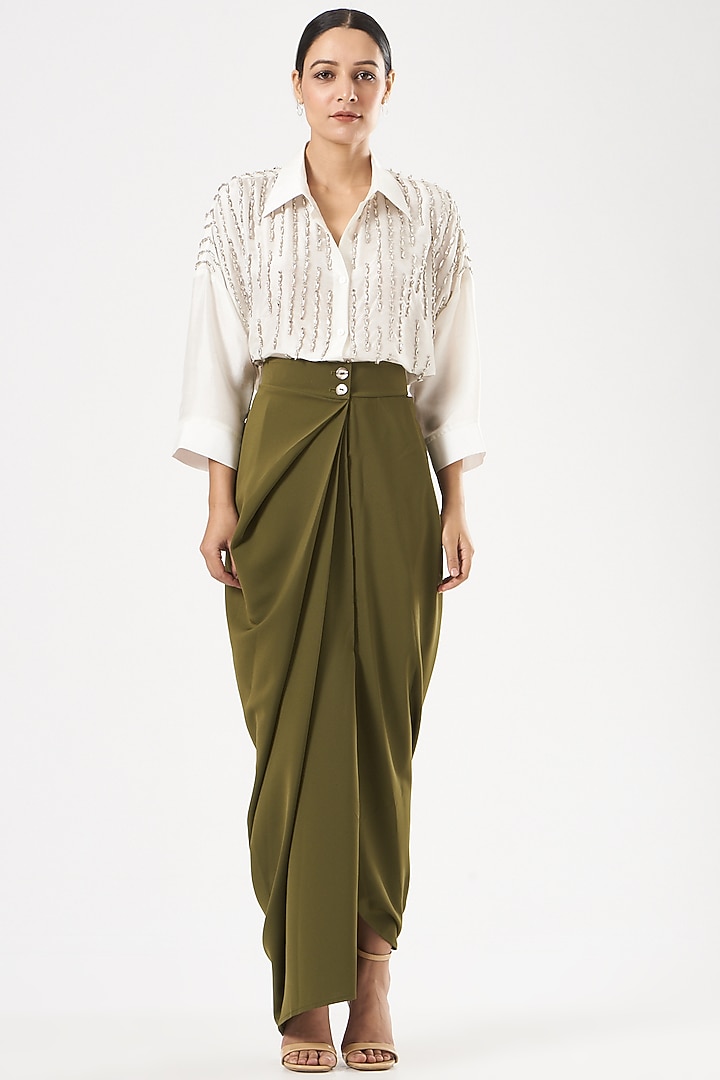 White Silk Crystal Hand Embroidered Shirt by 431-88 By Shweta Kapur at Pernia's Pop Up Shop